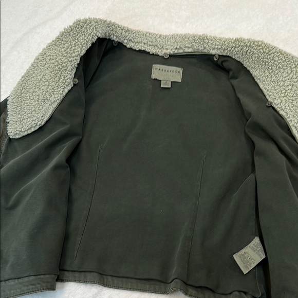 Anthropologie By Marrakech Utility  Green Cream Removable Sherpa Collar Jacket - Picture 10 of 16